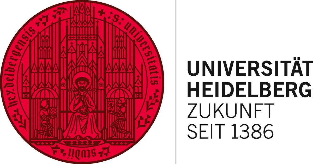 Logo der Universität Heidelberg: Zeichnung des Universitätsgebäudes auf leuchtend rotem, rundem Hintergrund