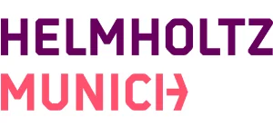 Logo von Helmholtz München: das Wort „Helmholtz“ in violetten Buchstaben, gefolgt von ‚München‘ in korallenroten Buchstaben, wobei der Buchstabe „h“ als eckiger, nach rechts weisender Pfeil stilisiert ist.