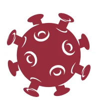 Icon symbolising SARS-CoV-2 virus: Red circular virus symbol with spike proteins