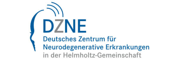 Logo for the German Center for Neurodegenerative Diseases (DZNE) featuring the letters DZNE in blue and grey as well as stylised head and mention of the Helmholtz Association. 