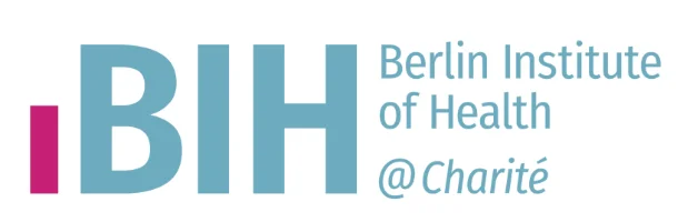 Logo of the Berlin Institute of Health @ Charite : red bar with the letters BIH in teal‑blue next to it.