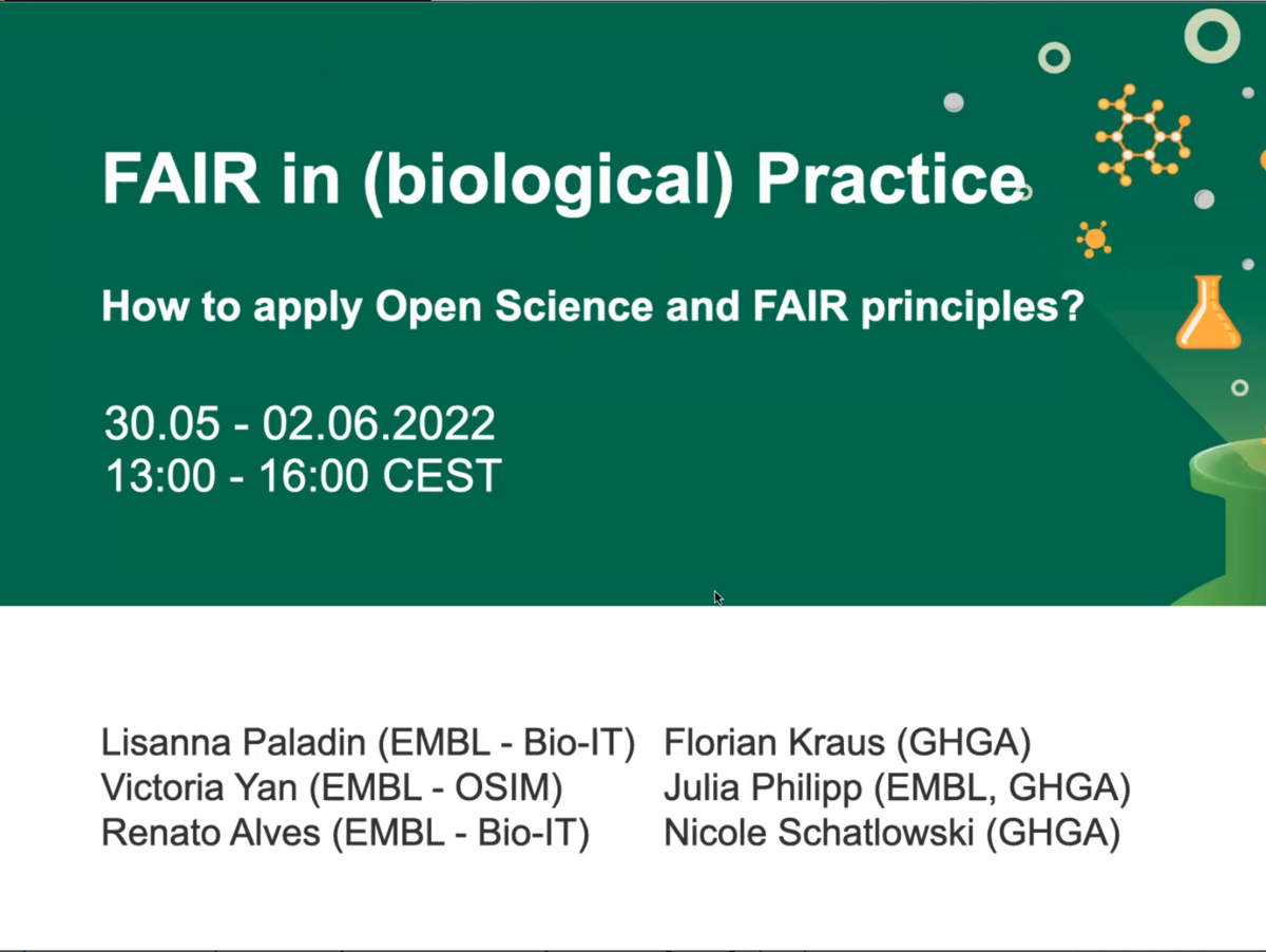 "FAIR in (biologischer) Praxis" Kurs von GHGA & EMBL Bio-IT