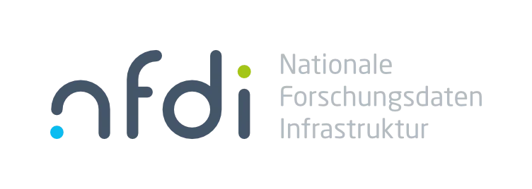 logo for the Nationale Forschungsdateninfrastruktur (NFDI) e.V.: nfdi in small grey letters with blue and yellow dots under the n and above the i.