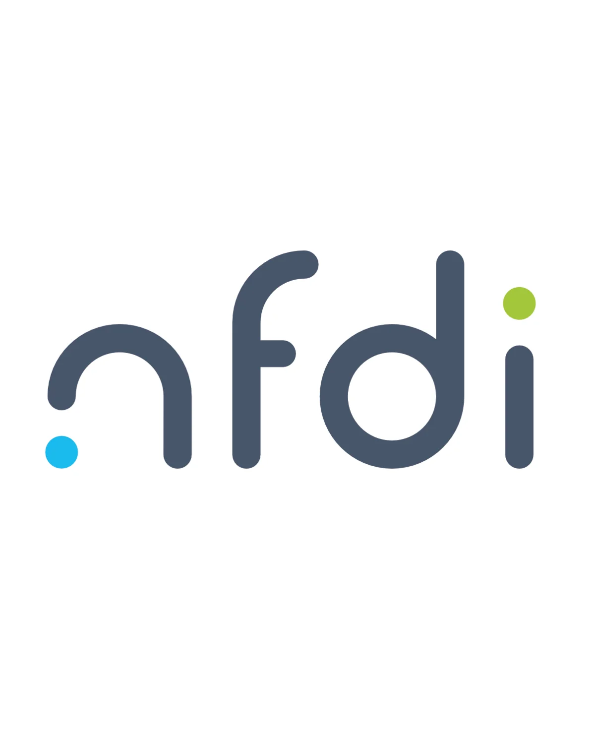 Logo für die Nationale Forschungsdateninfrastruktur (NFDI) e.V.: nfdi in kleinen grauen Buchstaben mit blauen und gelben Punkten unter dem n und über dem i.