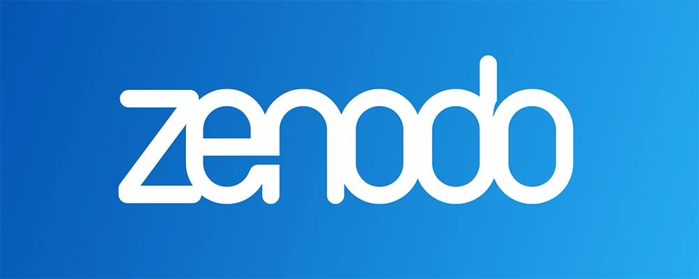 Logo for zenodo, text on blue fading background. Linking to GHGAs Zenodo account.