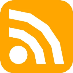 RSS feed icon with two curved lines and a dot inside an orange square