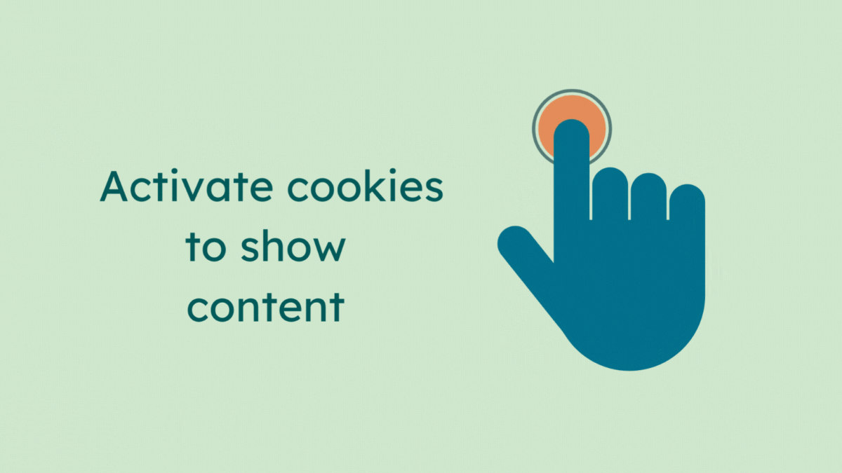 Digitally created note saying 'Activate cookies to show content' next to a hand clicking a button.