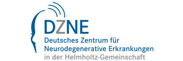 Logo for the German Center for Neurodegenerative Diseases (DZNE) featuring the letters DZNE in blue and grey as well as stylised head and mention of the Helmholtz Association. 