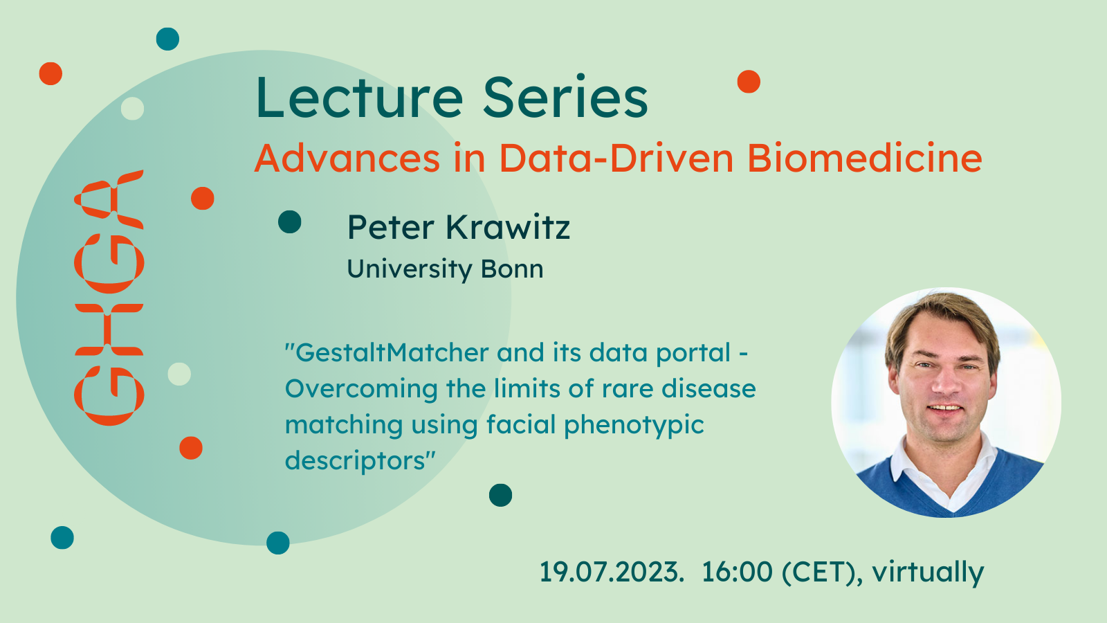 Promotional graphic announcing a lecture by Peter Krawitz as part of the GHGA Lecture Series. Details in the text below.